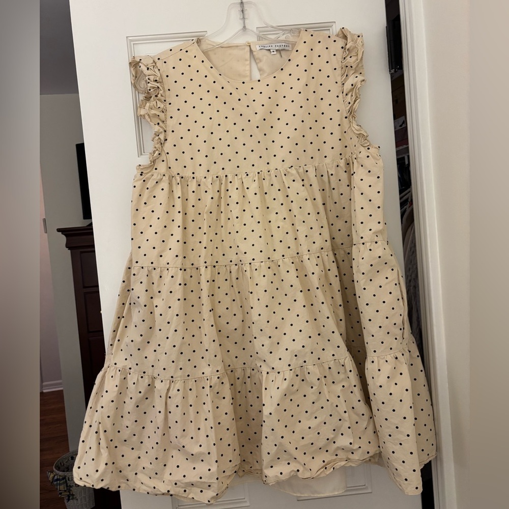 English Factory Cream and Black Polka Dot Kids Dress